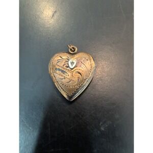 Vintage Victorian 12K Gold On Sterling Heart Stone Locket Pendant